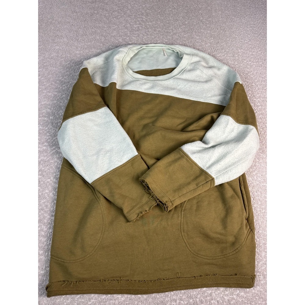 Free People Shirt‎ Womens Large Green Colorblock Raglan Fleece Tunic Top Pockets